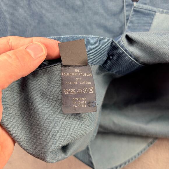 Zegna Sport Corduroy Shirt Mens Medium Blue Long Sleeve Fine Wales Made in Italy - Picture 5 of 8